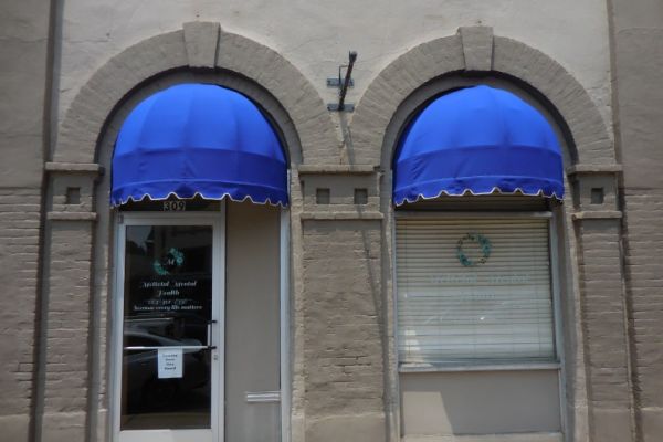 blue fabric dome awnings