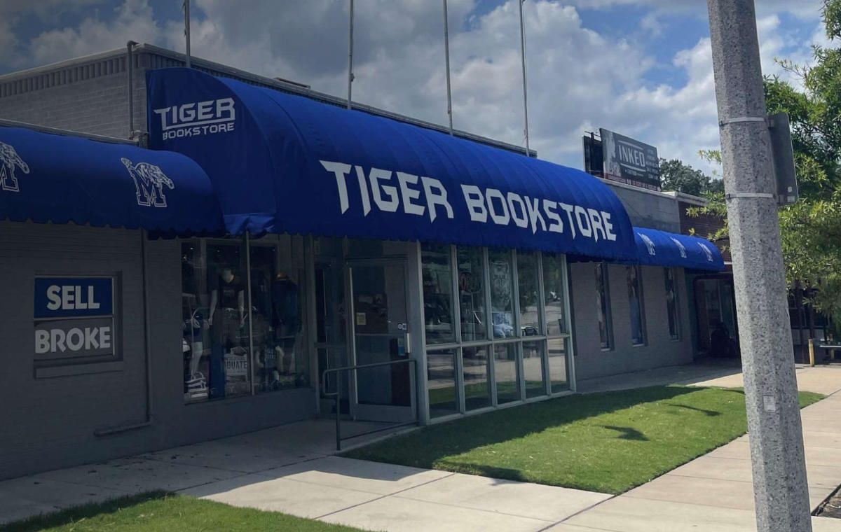 New awning installation in memphis Tiger Bookstore.