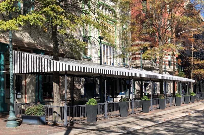 Striped fabric awning