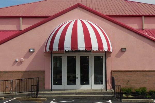striped fabric dome awning