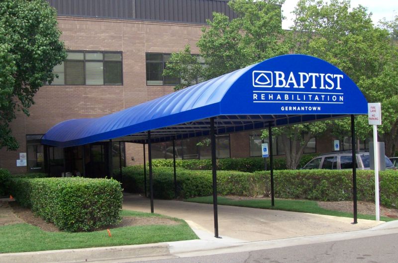 blue fabric marquee entryway awning Memphis